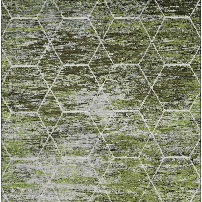 10' X 14' Geometric Washable Area Rug With UV Protection (699196) - Olive Green / Gray / Ivory