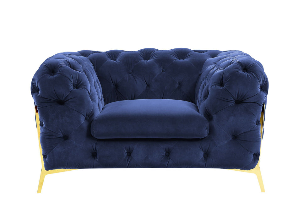 Tufted Velvet And Gold Solid Color Lounge Chair - Blue