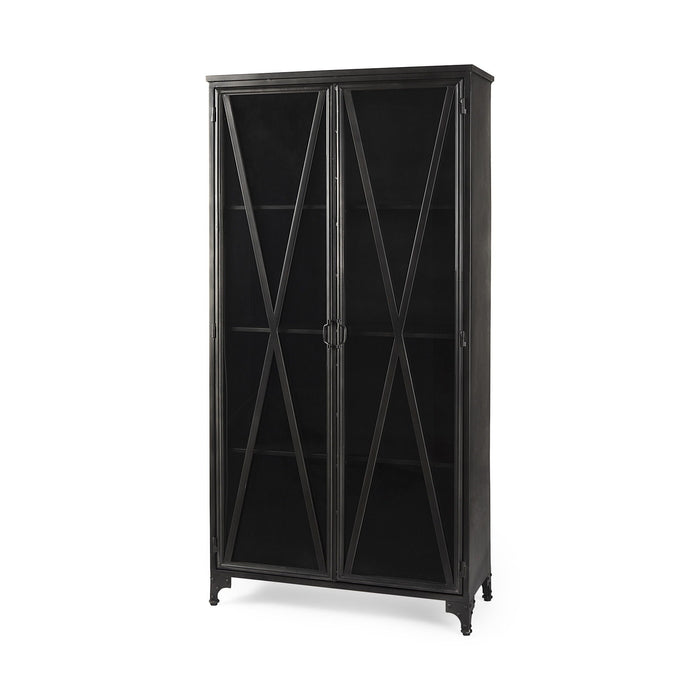 38" Glass And Metal Display Cabinet With Two Doors - Black