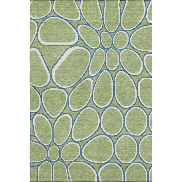 10' X 14' Geometric Washable Area Rug With UV Protection (681659) - Artichoke Green / Ivory / Blue
