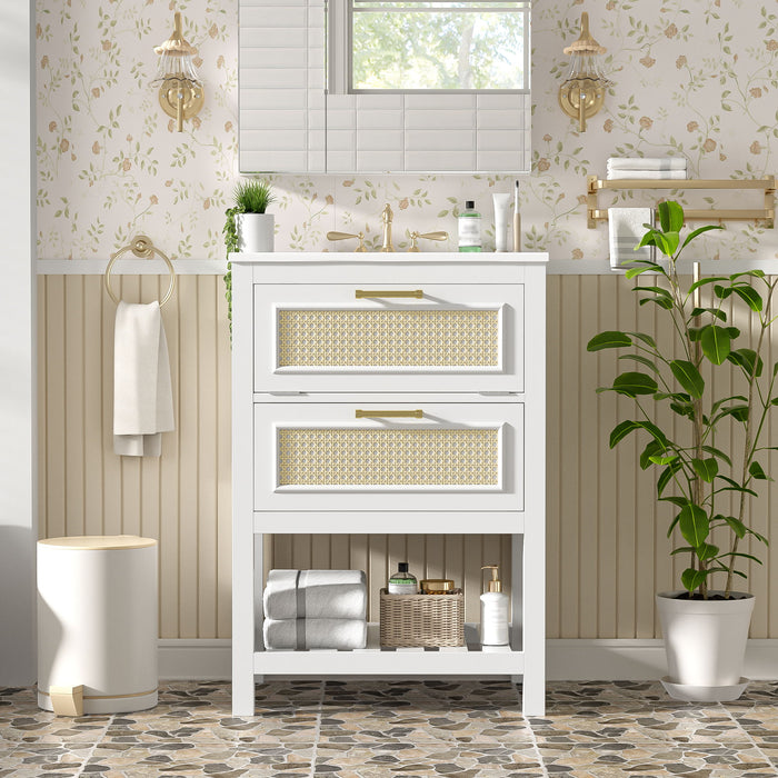 Modern Giga bathroom vanity with integrated sink, deep cabinet drawer, and tip-out drawer in a sleek, contemporary design
