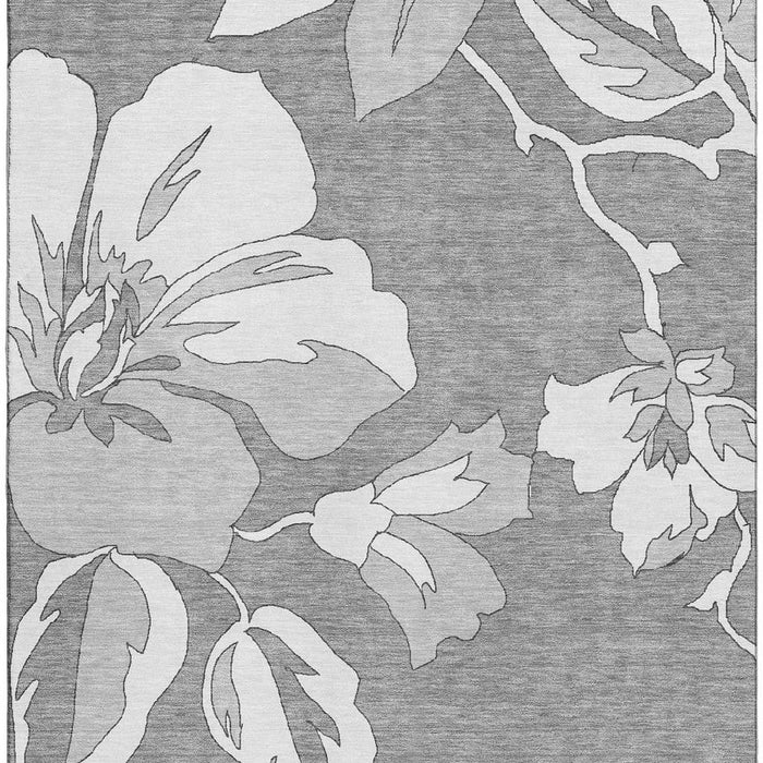 10' X 14' Floral Washable Area Rug With UV Protection (667981) - Gray / Silver