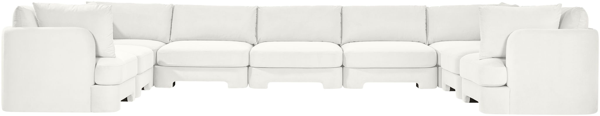 Meridian Furniture Hammond velvet performance fabric upholstered 9-piece sectional sofa with plush cushions and modern design.