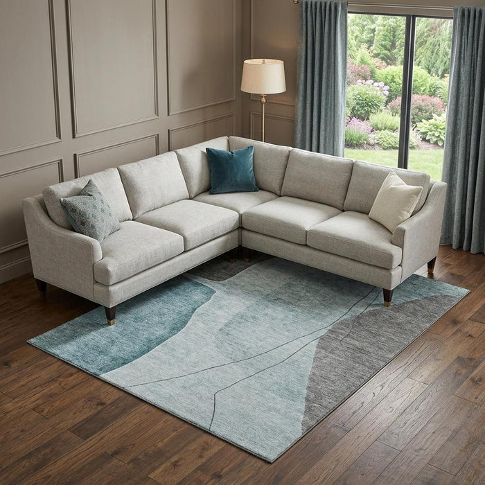 10' X 14' Abstract Washable Area Rug With UV Protection (656585) - Teal / Gray / Ivory