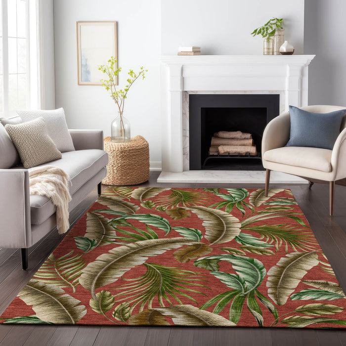 9' X 12' Geometric Washable Area Rug With UV Protection - Cinnamon