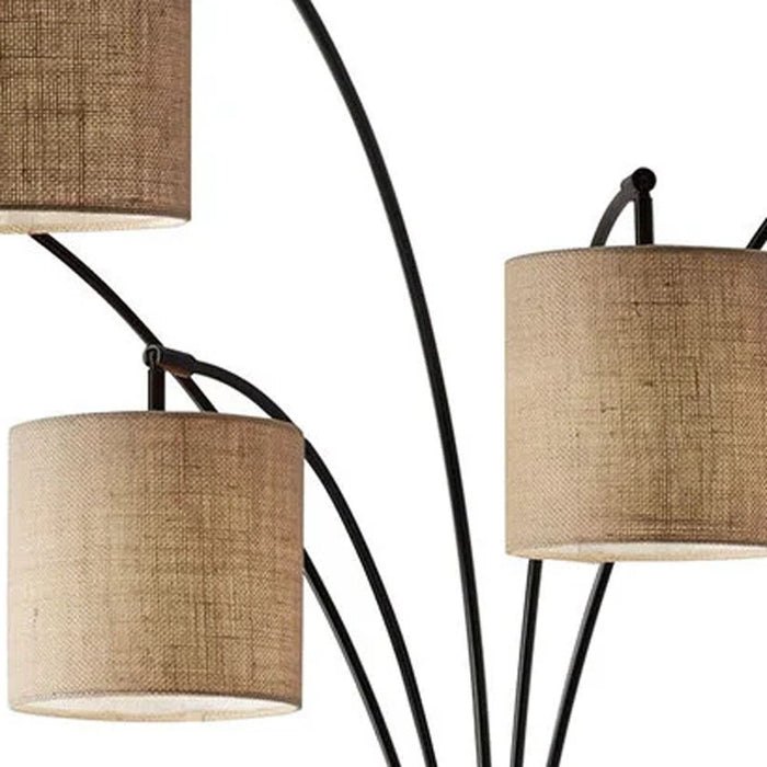 Five Light Tree Floor Lamp With Beige Solid Color Drum Shade - Black / Bronze