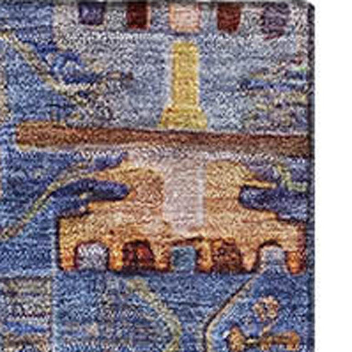 10' X 14' Medallion Washable Area Rug With UV Protection (714925) - Denim Blue / Merlot
