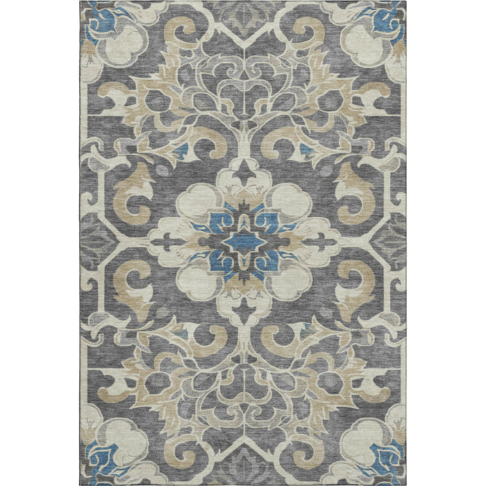 10' X 14' Floral Medallion Washable Area Rug With UV Protection (709060) - Beige / Charcoal / Blue