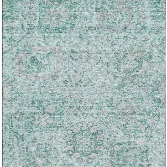 10' X 14' Damask Washable Area Rug With UV Protection (684352) - Teal / Gray / Ivory