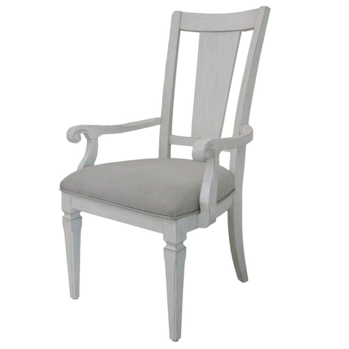Upholstered Linen Solid Wood Open Back Dining Arm Chairs (Set of 2) - Light Gray