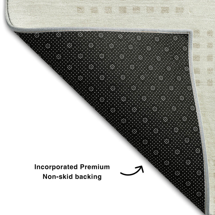 10' X 14' Geometric Washable Area Rug With UV Protection (670718) - Ivory / Beige