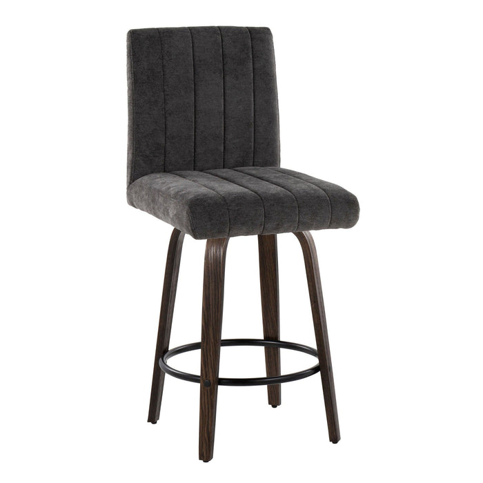Hannah - Fixed-Height Counter Stool With Swivel And Round Black Metal Footrest (Set of 2) - Walnut Glazed Wood