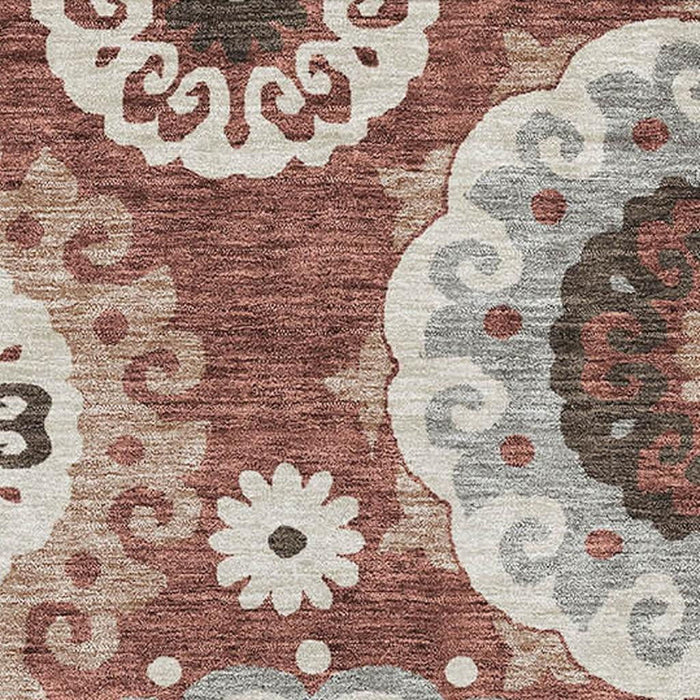 10' X 14' Medallion Washable Area Rug With UV Protection - Rust