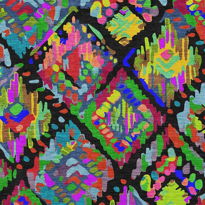 10' X 14' Geometric Washable Area Rug With UV Protection (693006) - Black / Red / Pink / Green