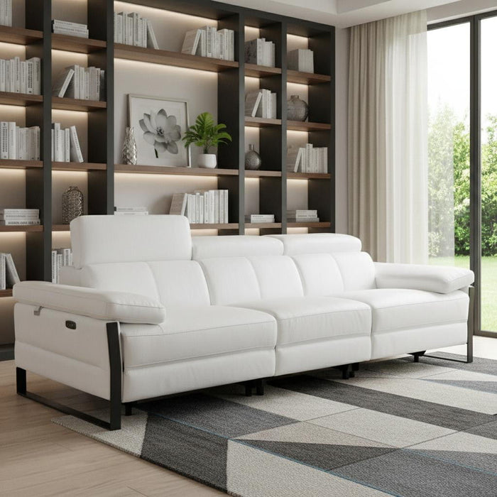 Top Grain Leather Reclining Metal USB Sofa (720336) - White