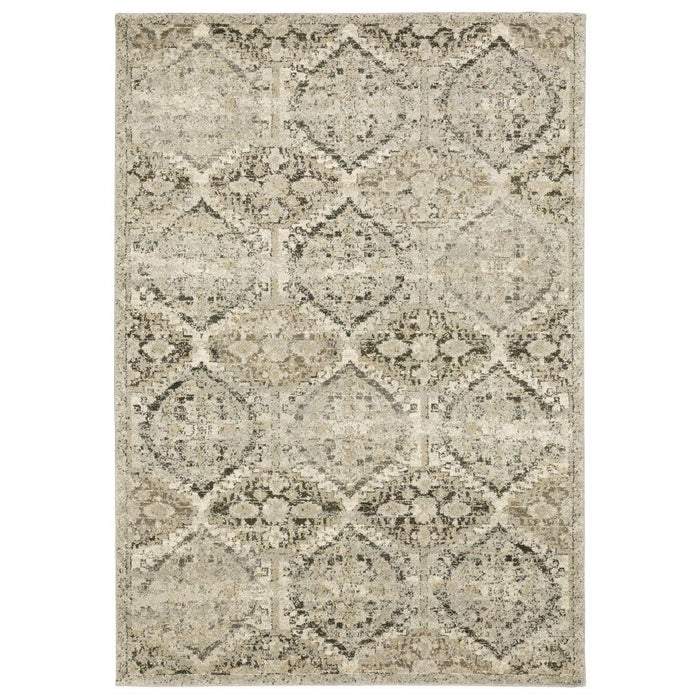 7' x 10' Floral Trellis Indoor Area Rug - Ivory And Gray