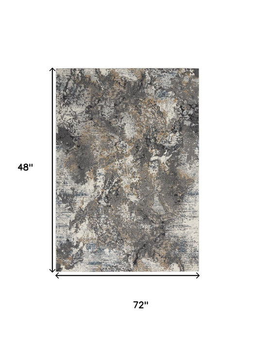 4' X 6' Abstract Area Rug (550679) - Ivory / Gray / Orange