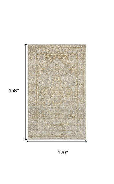 10' x 13' Floral Stain Resistant Area Rug - Ivory And Gold