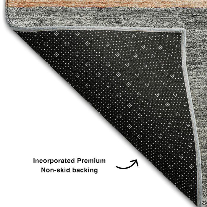 9' X 12' Geometric Washable Area Rug With UV Protection (657496) - Coral / Gray / Gold