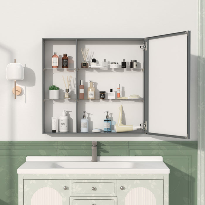 Black brown Giga wall-mounted medicine cabinet with mirror, adjustable shelves, and storage for bathroom organization.