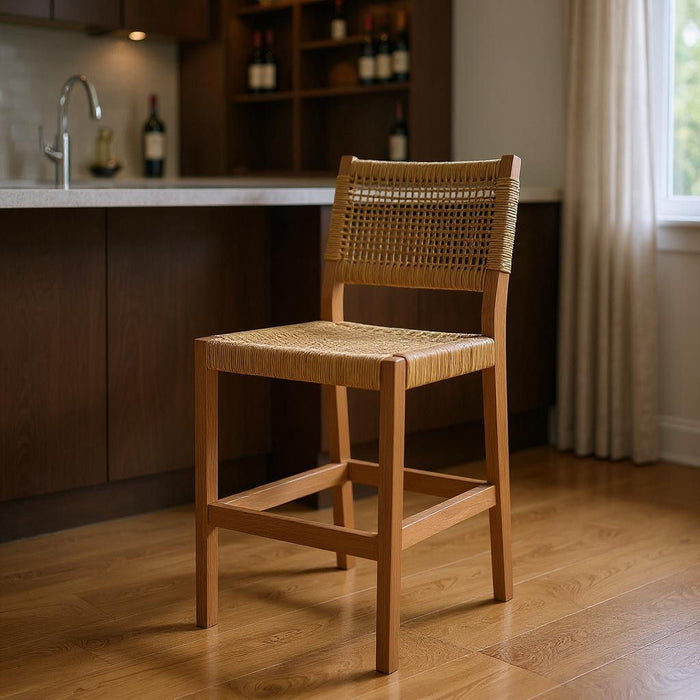 Solid Wood Low Back Bar Height Bar Chair - Beige