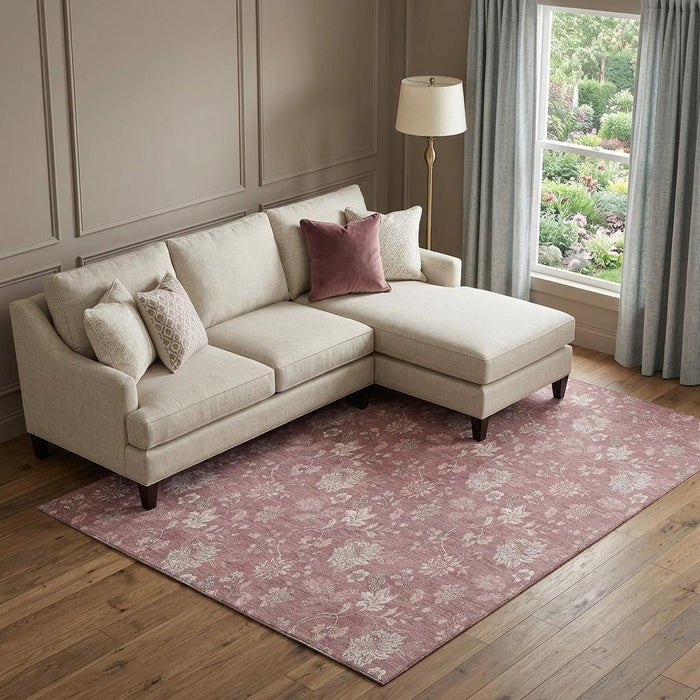 10' X 14' Floral Washable Area Rug With UV Protection (655974) - Blush / Ivory