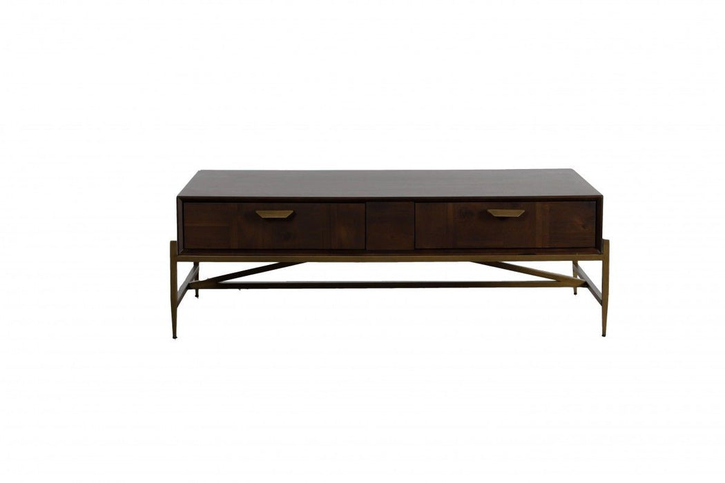 Modern Acacia Coffee Table - Dark Mango And Brass