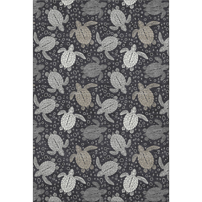 9' X 12' Geometric Washable Area Rug With UV Protection (646168) - Midnight / Ivory / Gray