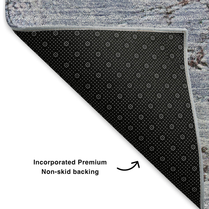 10' X 14' Abstract Washable Area Rug With UV Protection (653656) - Blue / Ivory / Gray