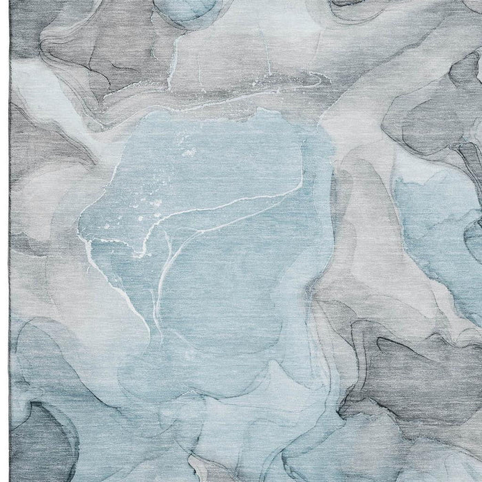 10' X 14' Abstract Washable Area Rug Polyester With UV Protection - Teal / Gray