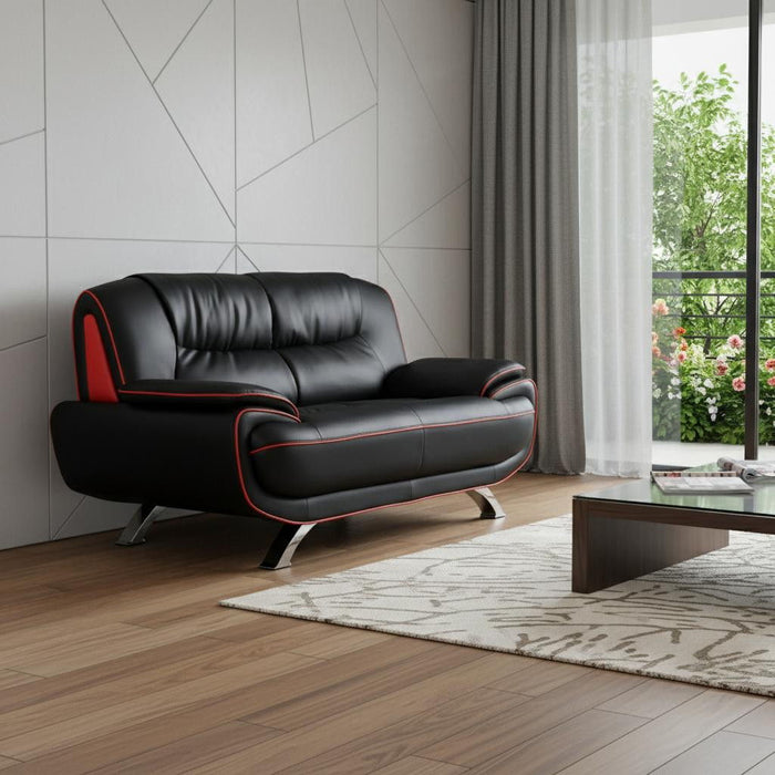 Faux Leather Love Seat - Black / Silver