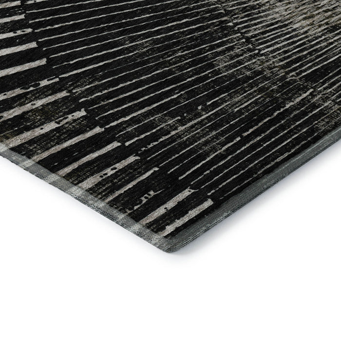 10' X 14' Geometric Washable Area Rug With UV Protection (648322) - Black / Ivory