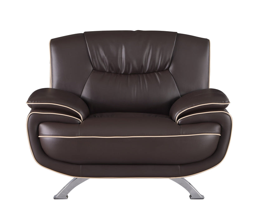 Leather Match Arm Chair - Brown And Silver