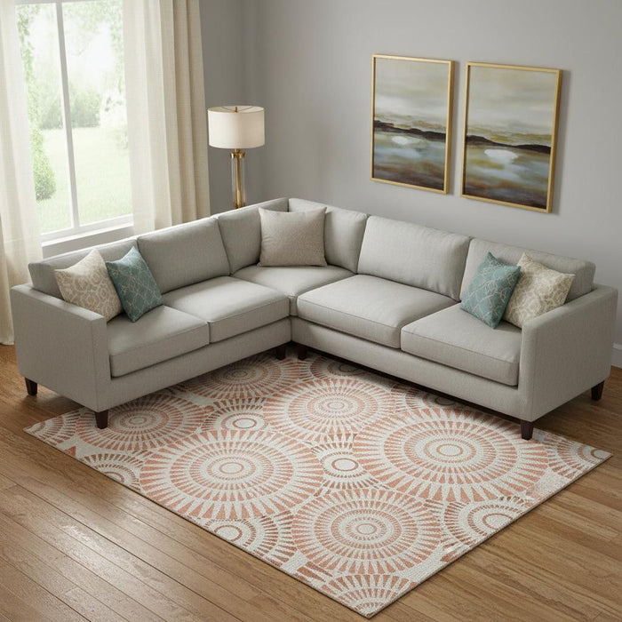 10' X 14' Geometric Washable Area Rug With UV Protection (669775) - Coral / Ivory