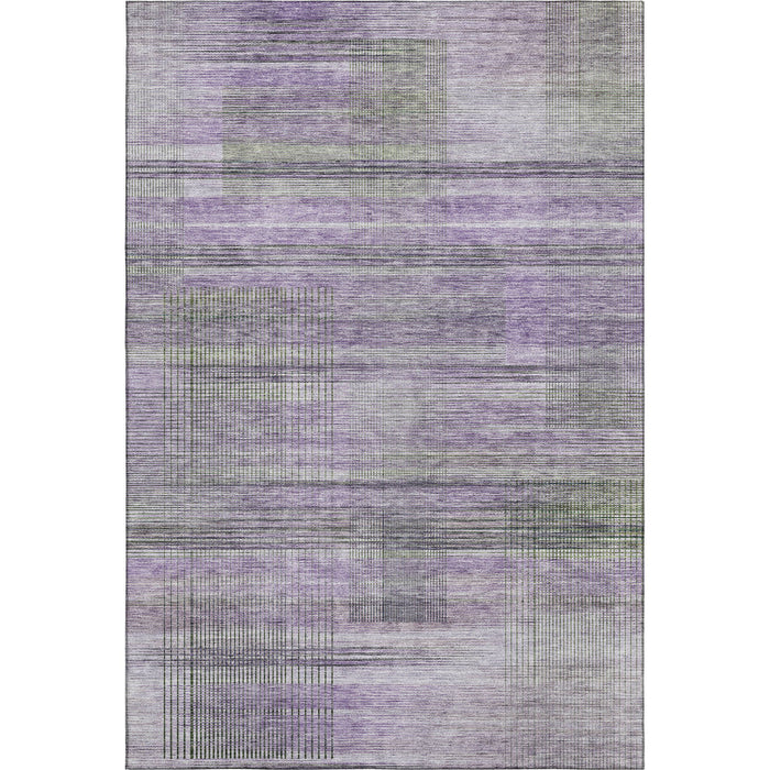 10' X 14' Striped Washable Area Rug With UV Protection - Purple And Gray