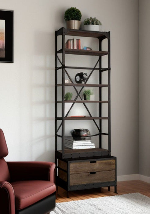 Five Tier Bookcase With Two Drawers - Black