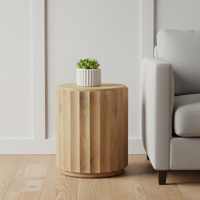 Solid Wood Round Block End Table - Brown