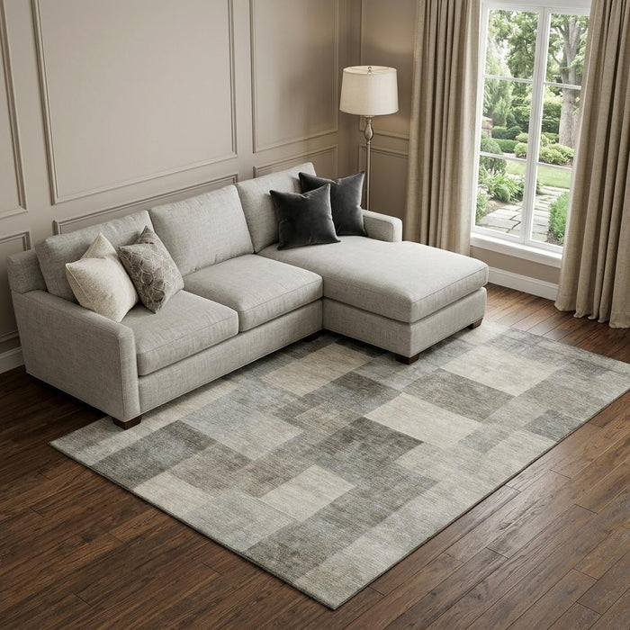 10' X 14' Geometric Washable Area Rug With UV Protection (692601) - Taupe / Ivory / Khaki