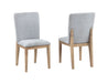 Pair of Giga Caspian Gray dining chairs with oak-finished legs, showcasing modern design and comfortable seating for dining rooms.