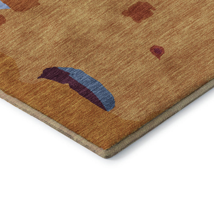 10' X 14' Abstract Washable Area Rug With UV Protection (680705) - Copper / Blue / Orange