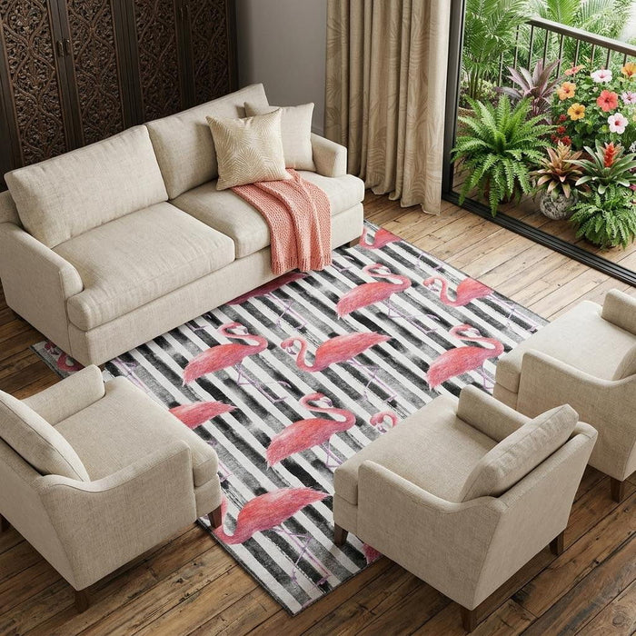 10' X 14' Geometric Washable Area Rug With UV Protection (646361) - Pink / Black / White