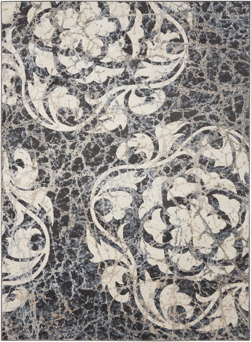 9' X 13' Floral Distressed Non Skid Area Rug (551507) - Ivory / Charcoal / Gray