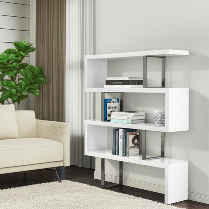 Three Tier Etagere Bookcase (555012) - White / Silver