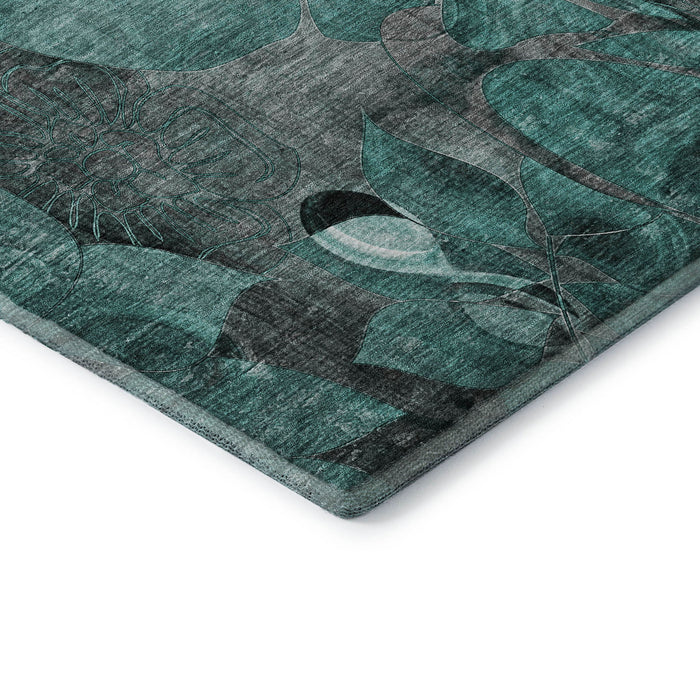 9' X 12' Abstract Distressed Washable Area Rug With UV Protection (649005) - Teal / Gray