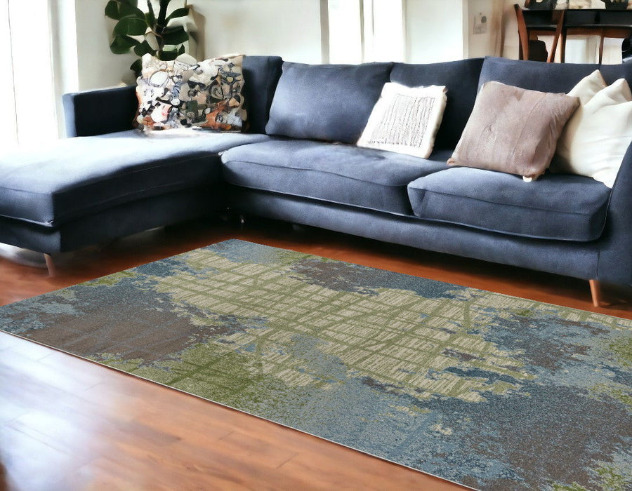 8' x 11' Machine Woven Abstract Indoor Area Rug - Green Blue