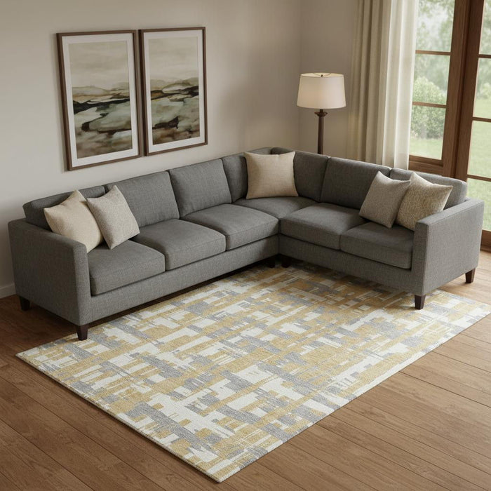 10' X 14' Striped Washable Area Rug With UV Protection (705671) - Gold / Ivory / Gray
