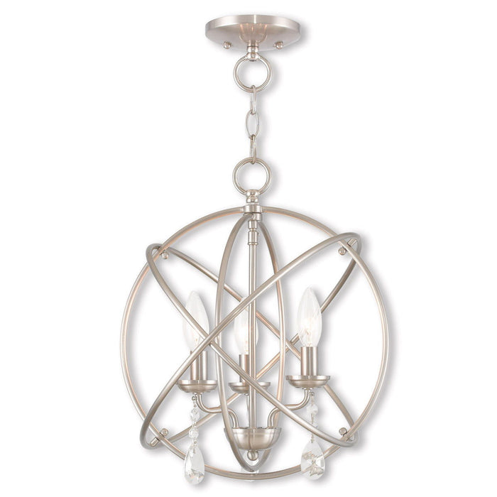 17" Three-Light Dimmable Chandelier With Shades - Nickel