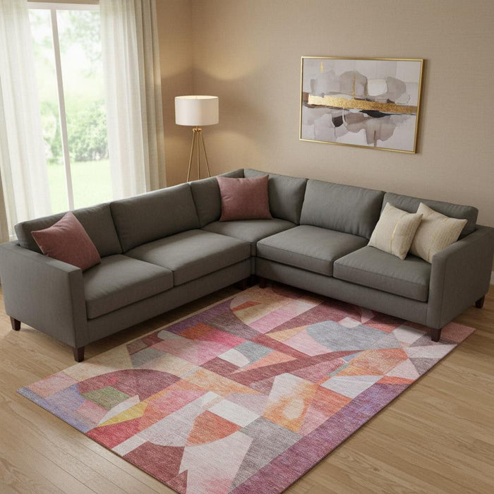 10' X 14' Abstract Washable Area Rug With UV Protection (700367) - Rust / Pink / Purple
