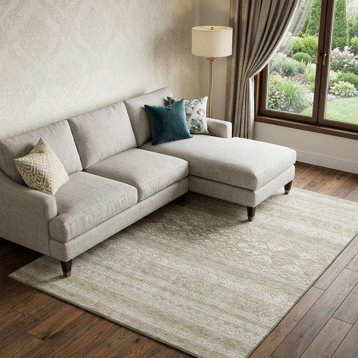 8' X 10' Southwestern Washable Area Rug With UV Protection (657423) - Khaki / Ivory