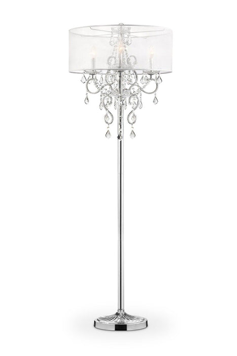 Steel Three Light Candelabra Floor Lamp With Drum Shade - Silver White